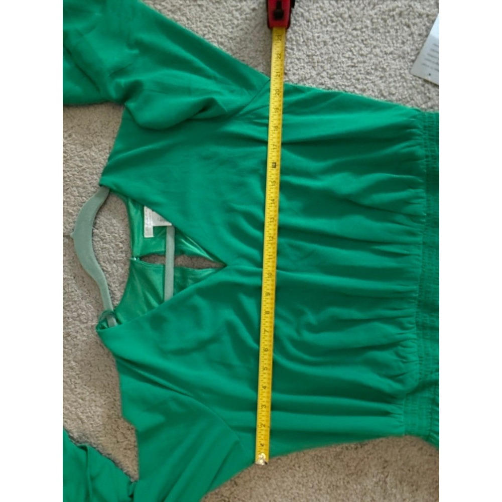 London Times Woman Green Smocked Waist Ruffle Sleeve Dress 1X T7349W NEW - Picture 9 of 10